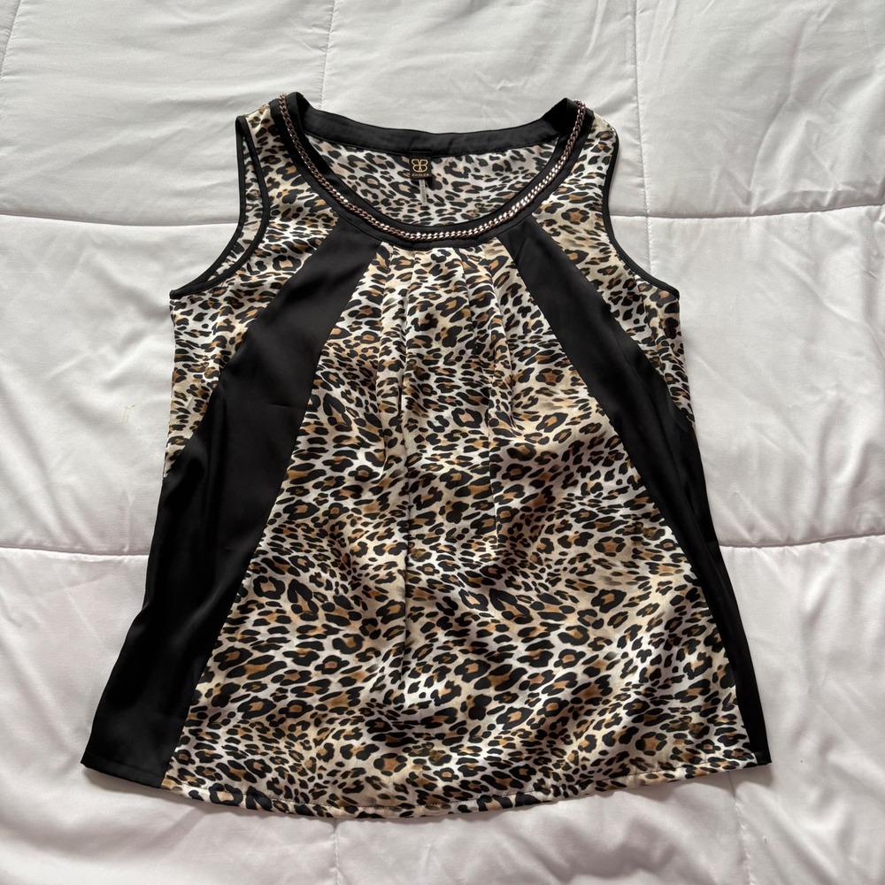 Basler Leopard Print Sleeveless Blouse Black Accent Tank Top Womens Office